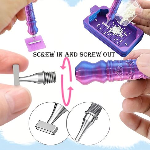 Diamond Art Pen, Include 1,3,6,9, Screw Threaded Steel Nibs and Diamond Painting Trays with Lids, Diamond Art Accessories and Tools for 5D Diamond Painting Beads, Drill Bead Dot Pen Kit (Blue Purple) in Saudi Arabia