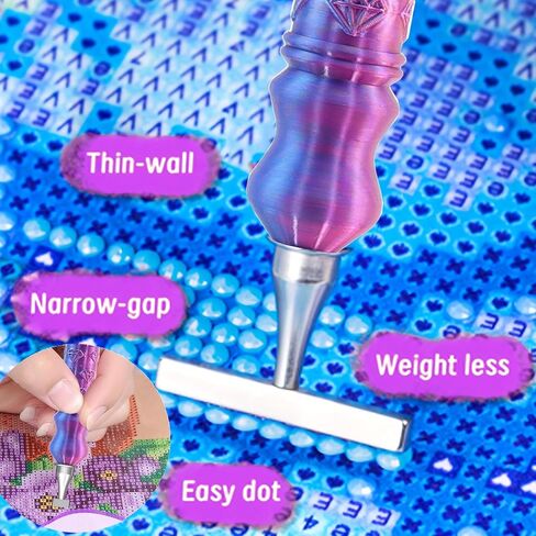 Diamond Art Pen, Include 1,3,6,9, Screw Threaded Steel Nibs and Diamond Painting Trays with Lids, Diamond Art Accessories and Tools for 5D Diamond Painting Beads, Drill Bead Dot Pen Kit (Blue Purple) in Saudi Arabia