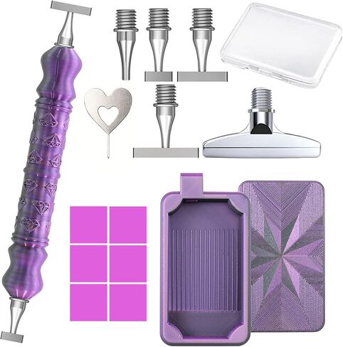 Diamond Art Pen, Include 1,3,6,9, Screw Threaded Steel Nibs and Diamond Painting Trays with Lids, Diamond Art Accessories and Tools for 5D Diamond Painting Beads, Drill Bead Dot Pen Kit (Blue Purple) in Saudi Arabia