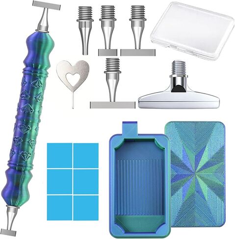 Diamond Art Pen, Include 1,3,6,9, Screw Threaded Steel Nibs and Diamond Painting Trays with Lids, Diamond Art Accessories and Tools for 5D Diamond Painting Beads, Drill Bead Dot Pen Kit (Blue Purple) in Saudi Arabia