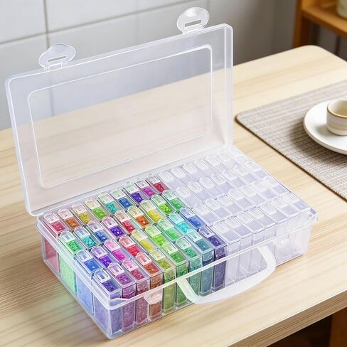 64 PCS Adults Jars Storage Containers for Diamond Art Kits, with a Box, Portable Storage Organizer with Sticker Labels for Diamond Painting Accessories and Tools in Saudi Arabia