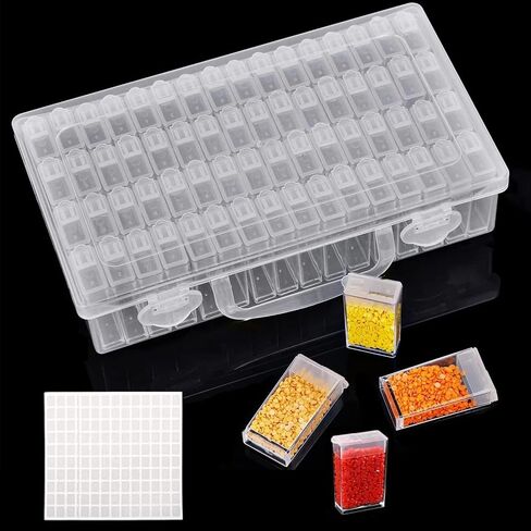 64 PCS Adults Jars Storage Containers for Diamond Art Kits, with a Box, Portable Storage Organizer with Sticker Labels for Diamond Painting Accessories and Tools in Saudi Arabia
