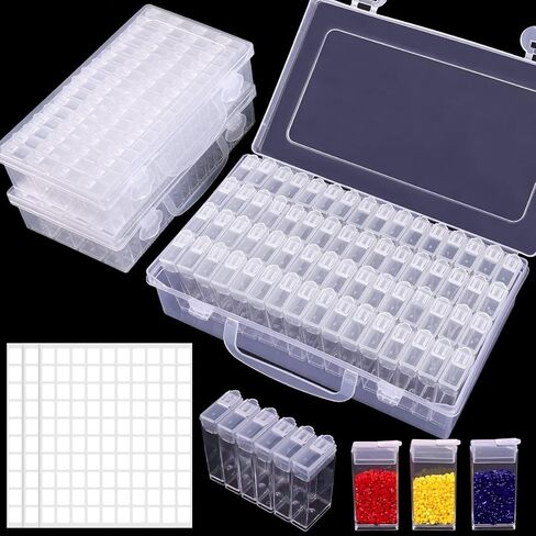 64 PCS Adults Jars Storage Containers for Diamond Art Kits, with a Box, Portable Storage Organizer with Sticker Labels for Diamond Painting Accessories and Tools in Saudi Arabia