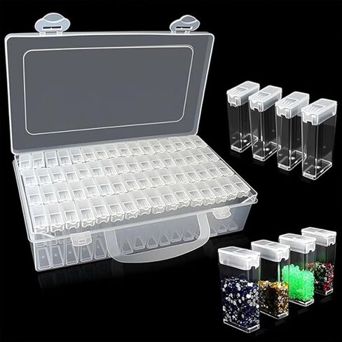 64 PCS Adults Jars Storage Containers for Diamond Art Kits, with a Box, Portable Storage Organizer with Sticker Labels for Diamond Painting Accessories and Tools in Saudi Arabia