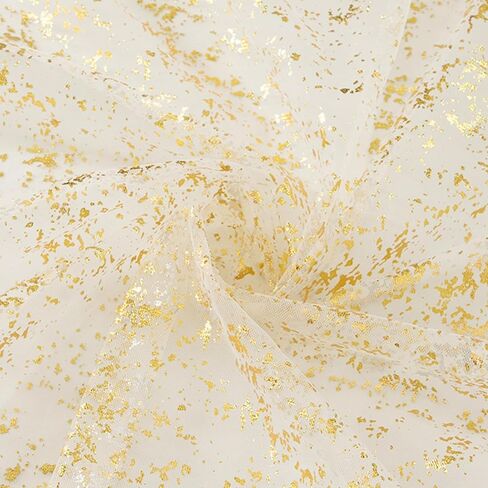 P Pothuiny Glitter Tulle Fabric, Beige Gold Glitter Metallic Foil Sheer Netting Sparkly Fabric for Wedding Dress Tutu Skirt Crafts Gift Packaging Party Backdrop Decor, 1 Yard x 60 Inch in Saudi Arabia