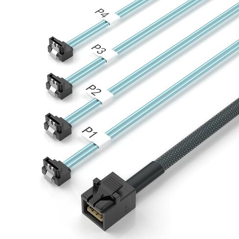 10Gtek# 6G Internal Mini SAS 36pin SFF-8087 Male to 4X SATA 7pin Female Fan-Out Cable, 0.5-m (1.6ft) in Kuwait