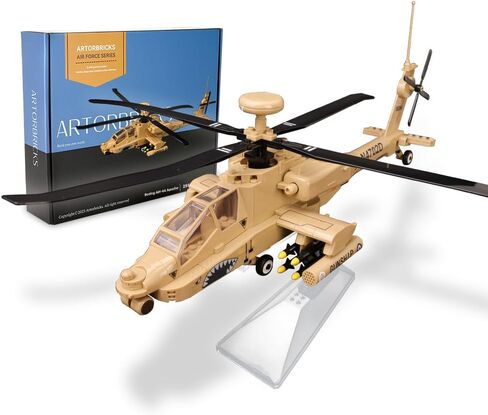 مجموعة بناء طائرة عسكرية من ArtorBricks AH-64 Apache مع حامل عرض - مجموعة نماذج مكونة من 183 قطعة للبالغين وهواة الجمع والمتحمسين، وتغليف صندوق هدايا ممتاز لهدايا العطلات وأعياد الميلاد in Kuwait