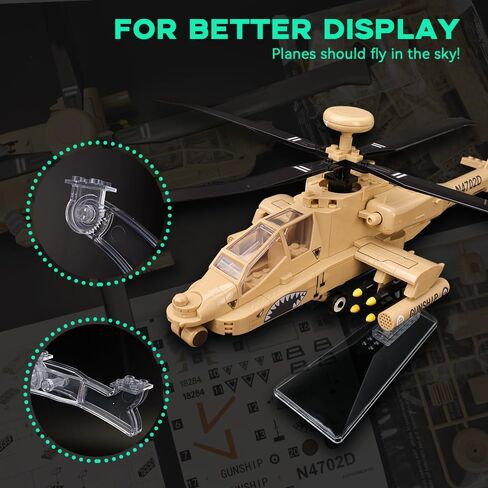 مجموعة بناء طائرة عسكرية من ArtorBricks AH-64 Apache مع حامل عرض - مجموعة نماذج مكونة من 183 قطعة للبالغين وهواة الجمع والمتحمسين، وتغليف صندوق هدايا ممتاز لهدايا العطلات وأعياد الميلاد in Kuwait