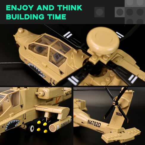 مجموعة بناء طائرة عسكرية من ArtorBricks AH-64 Apache مع حامل عرض - مجموعة نماذج مكونة من 183 قطعة للبالغين وهواة الجمع والمتحمسين، وتغليف صندوق هدايا ممتاز لهدايا العطلات وأعياد الميلاد in Kuwait