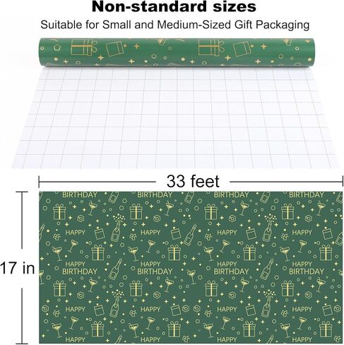 Lenpel Happy Birthday Wrapping Paper Roll 17 Inch x 33 Feet Gift Wrap for Medium & Small Gifts Perfect for Birthday and Holiday Party Gift Wrapping in Saudi Arabia