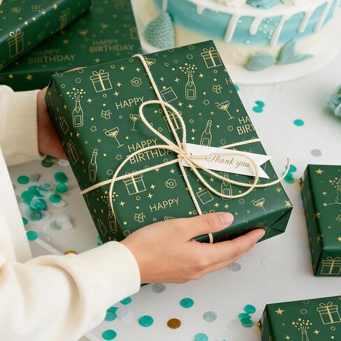 Lenpel Happy Birthday Wrapping Paper Roll 17 Inch x 33 Feet Gift Wrap for Medium & Small Gifts Perfect for Birthday and Holiday Party Gift Wrapping in Saudi Arabia