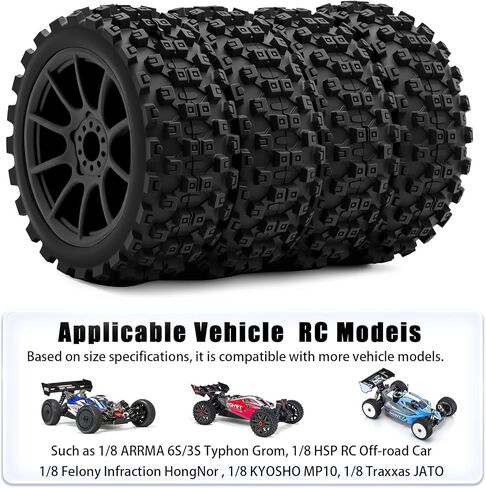 إطارات وعجلات سباق 1/8 Typhon للطرق الوعرة 17 مم سداسية RC مع حشوات إسفنجية لـ ARRMA 1/8 Typhon 3S/6S Losi 8IGHT HongNor FS Racing KYOSHO MP10 MP9 MP9e Neo HSP Hyper (4 قطعة/المجموعة) - أسود in Saudi Arabia