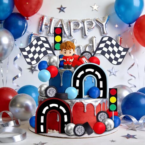 Race Car Cake Topper Cars Cake Topper Car Birthday Party Decoration Race Track Decorations (blue) in Saudi Arabia