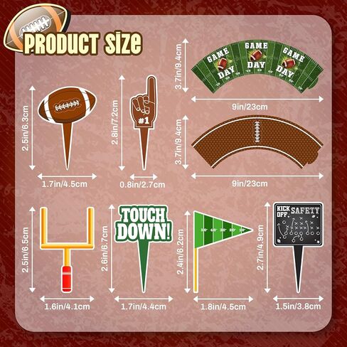 48-Pack Football Cupcake Toppers and Wrappers Set | Football Birthday Party Decorations for Soccer Theme Party Supplies in Kuwait
