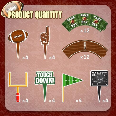 48-Pack Football Cupcake Toppers and Wrappers Set | Football Birthday Party Decorations for Soccer Theme Party Supplies in Kuwait