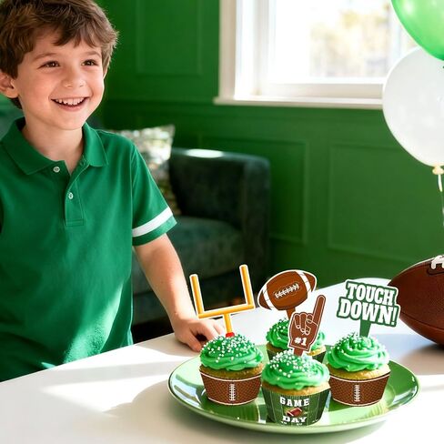 48-Pack Football Cupcake Toppers and Wrappers Set | Football Birthday Party Decorations for Soccer Theme Party Supplies in Kuwait