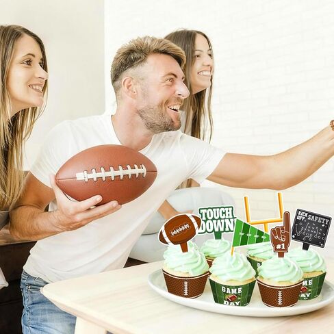 48-Pack Football Cupcake Toppers and Wrappers Set | Football Birthday Party Decorations for Soccer Theme Party Supplies in Kuwait