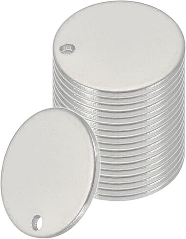 PATIKIL 18 Pcs Metal Stamping Blanks, 18mm Round Name Tags Stainless Steel Circle Blanks Label Flat Plate Disc with Hole for Laser Engraving Stamping Dog Tags Keychain Making, Silver Tone in Saudi Arabia