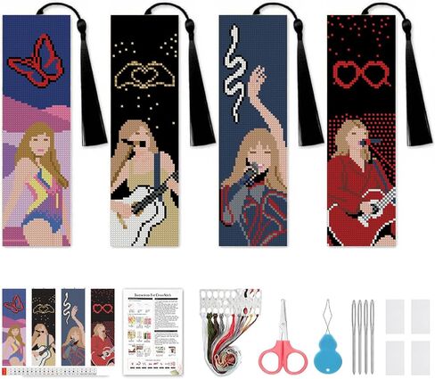 VIGEGU 4 Pack Cross Stitch Kits for Beginners,Singer Bookmarks for Women Stamped Cross Stitch Kits,11ct Cross Stitch Embroidery Kit for Beginners Crafts for Adults in Saudi Arabia
