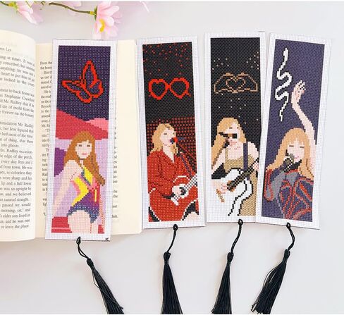 VIGEGU 4 Pack Cross Stitch Kits for Beginners,Singer Bookmarks for Women Stamped Cross Stitch Kits,11ct Cross Stitch Embroidery Kit for Beginners Crafts for Adults in Saudi Arabia