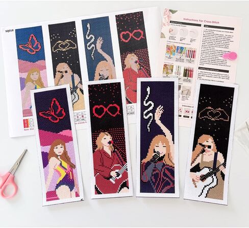 VIGEGU 4 Pack Cross Stitch Kits for Beginners,Singer Bookmarks for Women Stamped Cross Stitch Kits,11ct Cross Stitch Embroidery Kit for Beginners Crafts for Adults in Saudi Arabia