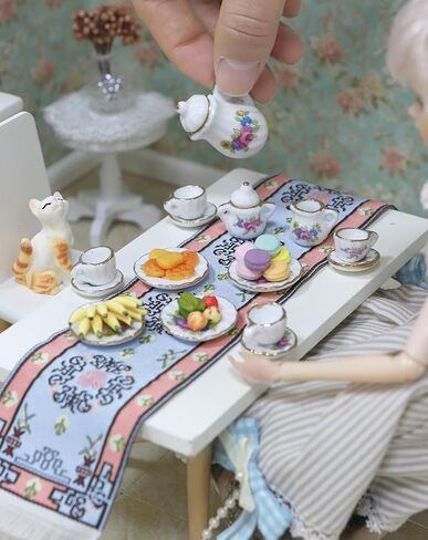 iLAND Dollhouse Accessories and Furniture Set, Tableware Set Dollhouse Dishes Mini Tea Cups Miniature Tea Sets Porcelain 1/12 Scale Accessories (Gorgeous) in Kuwait