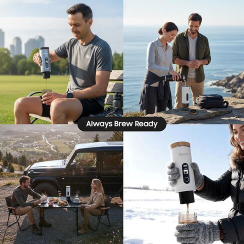 Electric Portable Espresso Machine, 20 Bar Travel Coffee Maker Self-Heating with 9000mAh Battery, Compatible with Ground Coffee & NS Capsule for Camping, Car, RV, Hiking (Silver) in Saudi Arabia
