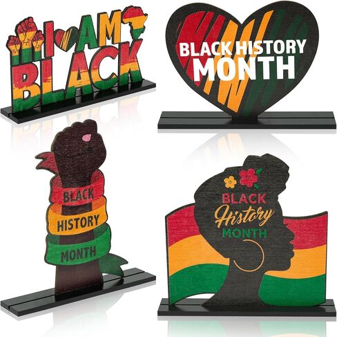 Haooryx Black History Month ديكورات خشبية مركزية - 8 قطع Happy Black History Month Table Top Sign for African American BHM Festival Decor Party Home Holiday Desktop Wood Craft الديكور in Kuwait