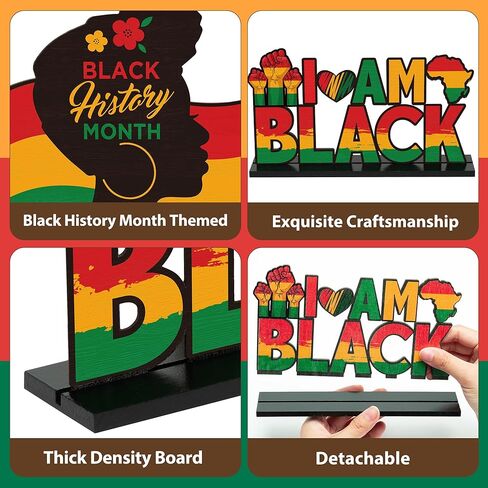 Haooryx Black History Month ديكورات خشبية مركزية - 8 قطع Happy Black History Month Table Top Sign for African American BHM Festival Decor Party Home Holiday Desktop Wood Craft الديكور in Kuwait