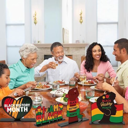 Haooryx Black History Month ديكورات خشبية مركزية - 8 قطع Happy Black History Month Table Top Sign for African American BHM Festival Decor Party Home Holiday Desktop Wood Craft الديكور in Kuwait