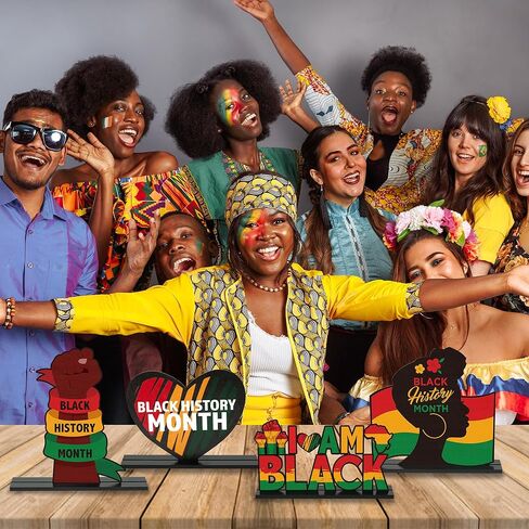 Haooryx Black History Month ديكورات خشبية مركزية - 8 قطع Happy Black History Month Table Top Sign for African American BHM Festival Decor Party Home Holiday Desktop Wood Craft الديكور in Kuwait