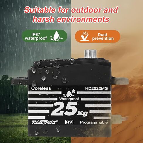 HobbyPark Pack of 2 Waterproof 345oz-in 25KG RC Servos Coreless Motor Metal Gears Standard Digital Servo for Arduino Robotics DIY 1/8 1/10 RC Car Truck Buggy Steering Servo Control Angle 180 in Saudi Arabia