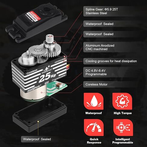 HobbyPark Pack of 2 Waterproof 345oz-in 25KG RC Servos Coreless Motor Metal Gears Standard Digital Servo for Arduino Robotics DIY 1/8 1/10 RC Car Truck Buggy Steering Servo Control Angle 180 in Saudi Arabia