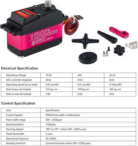DS51160 160KG RC Servo Motor Waterproof Large High Torque Digital Servos Full Metal Gear 24V for RC Plane Quadcopter Helicopter Robotic Arm (180°) in Saudi Arabia
