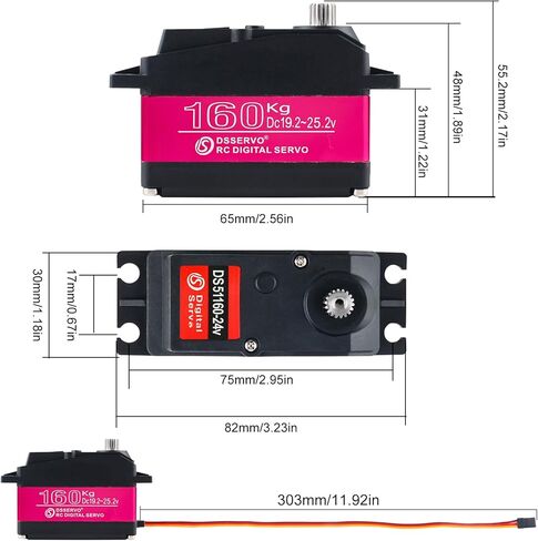 DS51160 160KG RC Servo Motor Waterproof Large High Torque Digital Servos Full Metal Gear 24V for RC Plane Quadcopter Helicopter Robotic Arm (180°) in Saudi Arabia