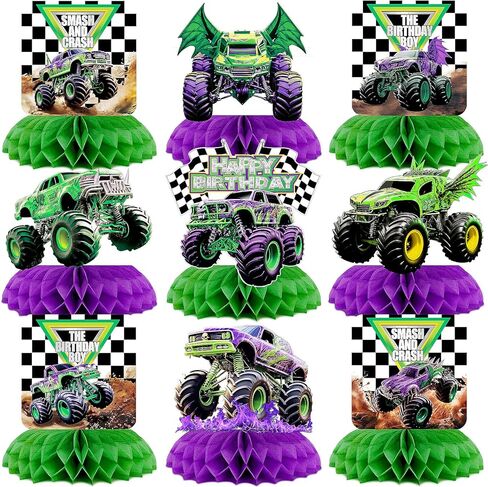 9Pcs Monster Truck Honeycomb Centerpieces Monster Truck Birthday Party Decorations Monster Truck Table Decorations Monster Truck Party Supplies in Saudi Arabia