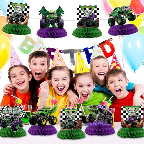 9Pcs Monster Truck Honeycomb Centerpieces Monster Truck Birthday Party Decorations Monster Truck Table Decorations Monster Truck Party Supplies in Saudi Arabia