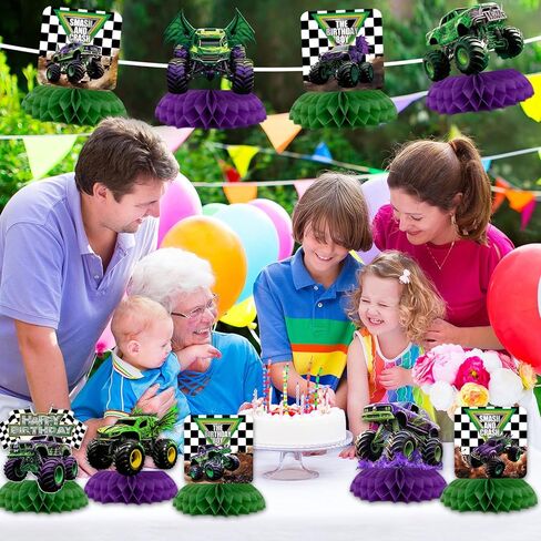 9Pcs Monster Truck Honeycomb Centerpieces Monster Truck Birthday Party Decorations Monster Truck Table Decorations Monster Truck Party Supplies in Saudi Arabia