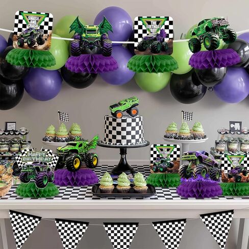 9Pcs Monster Truck Honeycomb Centerpieces Monster Truck Birthday Party Decorations Monster Truck Table Decorations Monster Truck Party Supplies in Saudi Arabia