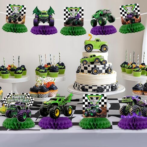 9Pcs Monster Truck Honeycomb Centerpieces Monster Truck Birthday Party Decorations Monster Truck Table Decorations Monster Truck Party Supplies in Saudi Arabia