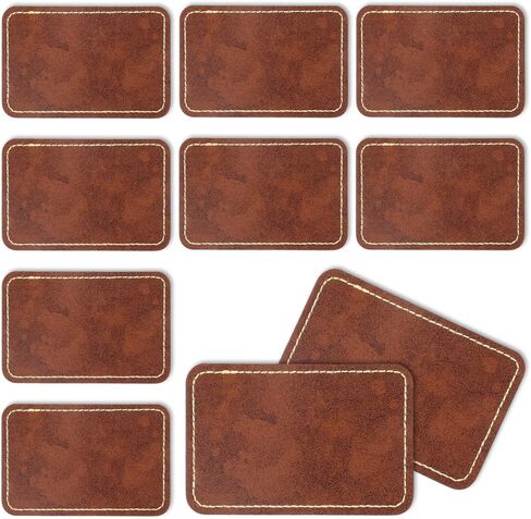 Leather Patches for Hats, 10 Pcs Blank Leatherette Hat Patches with Adhesive Rectangle Leather Iron on Patch for Laser Engraving Custom Fabric Repair Sew DIY Crafts (Brown, 3.15 X 1.97 Inches) in Saudi Arabia
