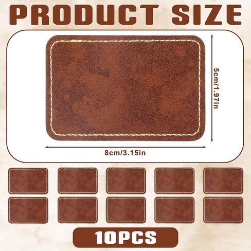 Leather Patches for Hats, 10 Pcs Blank Leatherette Hat Patches with Adhesive Rectangle Leather Iron on Patch for Laser Engraving Custom Fabric Repair Sew DIY Crafts (Brown, 3.15 X 1.97 Inches) in Saudi Arabia
