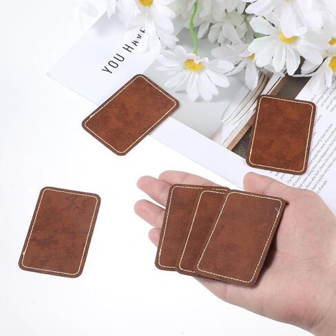 Leather Patches for Hats, 10 Pcs Blank Leatherette Hat Patches with Adhesive Rectangle Leather Iron on Patch for Laser Engraving Custom Fabric Repair Sew DIY Crafts (Brown, 3.15 X 1.97 Inches) in Saudi Arabia