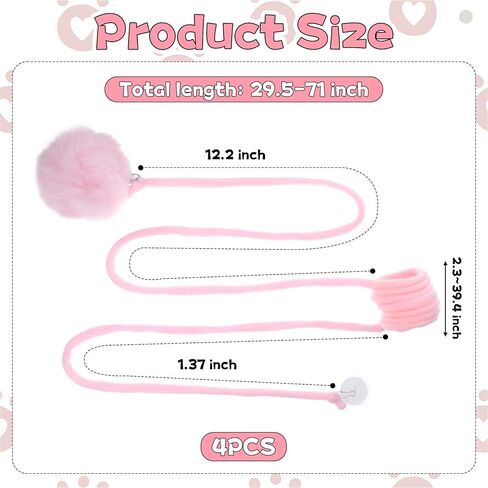 4PCS Cat Spring Toys, Hanging Fluffy Cat Ball Toys with Bell Stretchable Interactive Cats Teaser Soft Plush Interactive Cat Toy for Indoor Cats Kitten Play Chase Exercise in Saudi Arabia