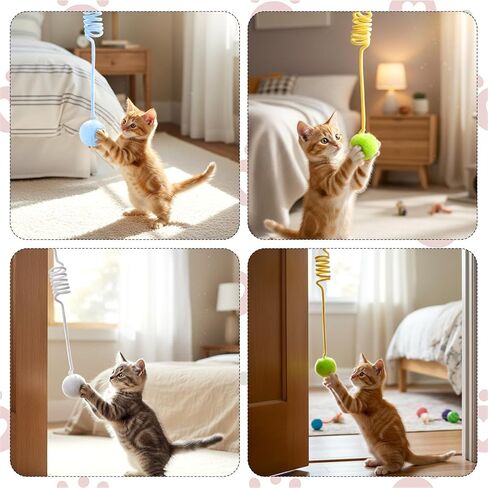 4PCS Cat Spring Toys, Hanging Fluffy Cat Ball Toys with Bell Stretchable Interactive Cats Teaser Soft Plush Interactive Cat Toy for Indoor Cats Kitten Play Chase Exercise in Saudi Arabia