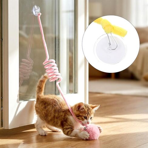 4PCS Cat Spring Toys, Hanging Fluffy Cat Ball Toys with Bell Stretchable Interactive Cats Teaser Soft Plush Interactive Cat Toy for Indoor Cats Kitten Play Chase Exercise in Saudi Arabia