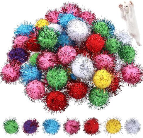 50 PCS Colorful Cat Pom Pom Balls, Soft Fuzzy Cat Balls, Interactive Pet Play, 3cm Mixed Colors, Polyester, Lightweight, Safe, Fun, Ideal for Cats and Kittens in Saudi Arabia