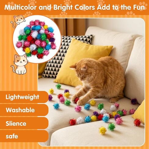 50 PCS Colorful Cat Pom Pom Balls, Soft Fuzzy Cat Balls, Interactive Pet Play, 3cm Mixed Colors, Polyester, Lightweight, Safe, Fun, Ideal for Cats and Kittens in Saudi Arabia