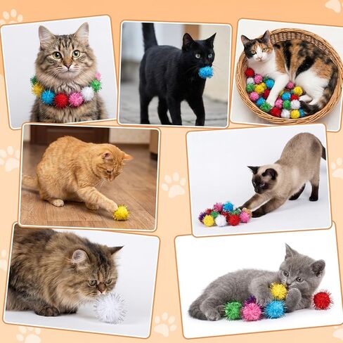 50 PCS Colorful Cat Pom Pom Balls, Soft Fuzzy Cat Balls, Interactive Pet Play, 3cm Mixed Colors, Polyester, Lightweight, Safe, Fun, Ideal for Cats and Kittens in Saudi Arabia