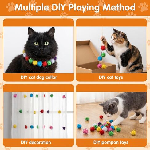 50 PCS Colorful Cat Pom Pom Balls, Soft Fuzzy Cat Balls, Interactive Pet Play, 3cm Mixed Colors, Polyester, Lightweight, Safe, Fun, Ideal for Cats and Kittens in Saudi Arabia